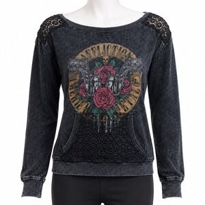 Y2K Affliction Long Sleeve Graphic Skull Roses Burnout Thermal Womens Medium Top
